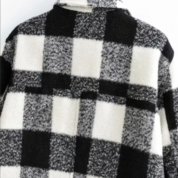 Boyfriend Fit Plaid Jacket Coat Black Shacket - Picture 3 of 16